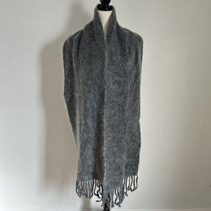 Sayaka Davis Mabel & Moss Scarf Grey Brushed Mohair Blend Long Fringed Wrap
